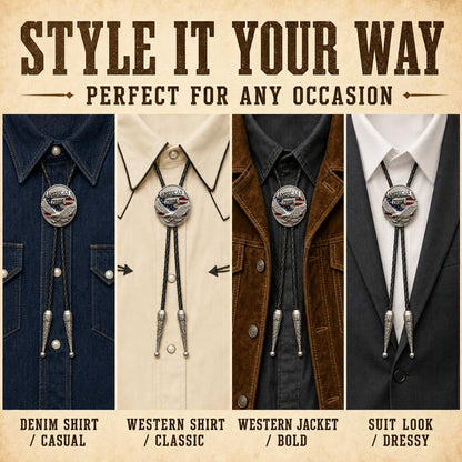 Four outfit styling ideas for the American Pride eagle flag bolo tie