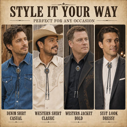 Four realistic ways to style the gold letter B Western bolo tie