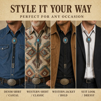 Four ways to style the Southwestern enamel concho bolo tie