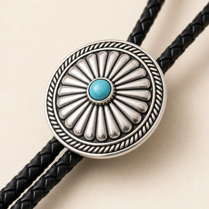 Close-up of S925 silver daisy medallion with natural turquoise center stone