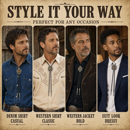 Four ways to style a gold letter G Western bolo tie