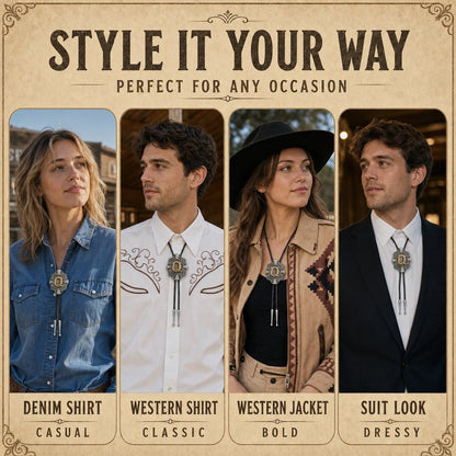 Four ways to style a gold letter Q western bolo tie