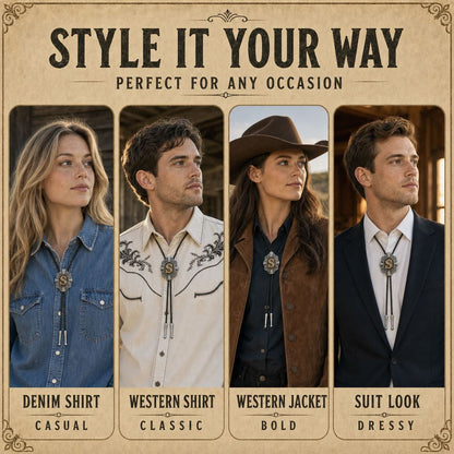 Four ways to style a gold letter S western bolo tie