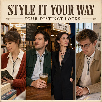 Four distinct ways to style a gold letter X western bolo tie
