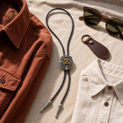 Gold letter Z bolo tie prepared for a weekend road trip